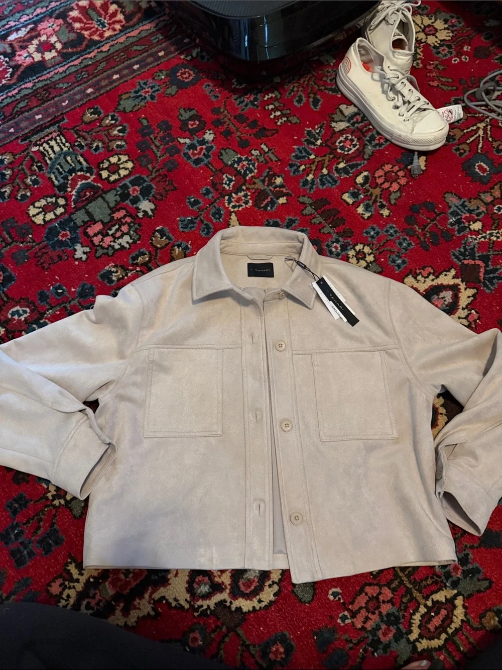 NWT Tahari Women’s faux Suede Button-Front Jacket - Light Beige size XL